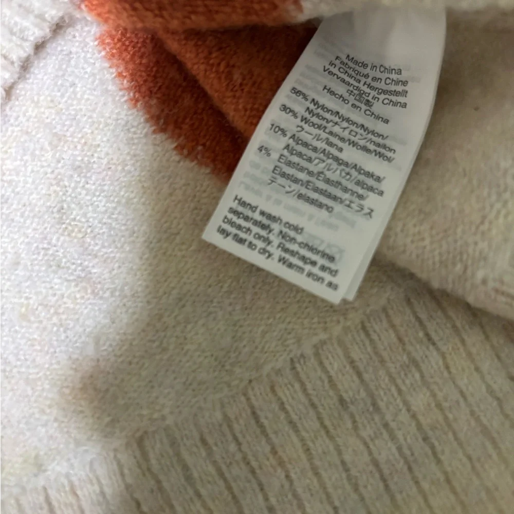 Madewell Cream and Rust Orange Wool Alpaca Blend Fall Winter Cozy Heart Sweater